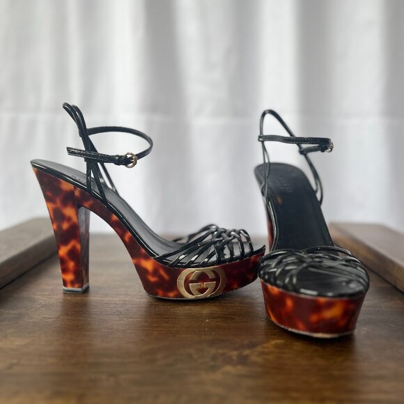 GUCCI Tortoise platform Sandals- SIZE 8.5 - Picture 1 of 3